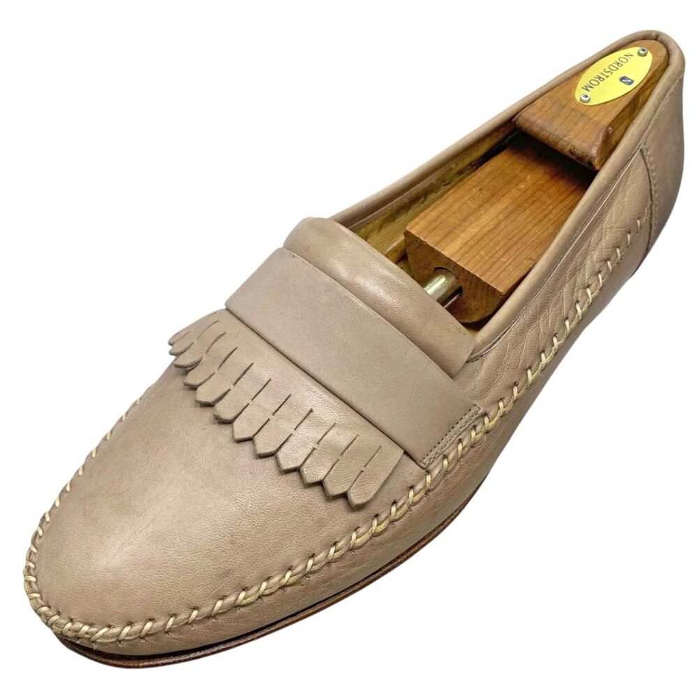 BOTTINO Taupe Italian Calf Leather Moc Toe Kiltie Dress Loafers‎